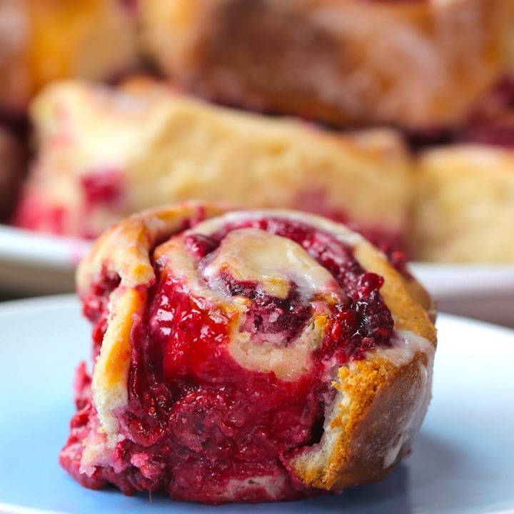 Glazed Raspberry Cheesecake Swirl Buns From Scratch