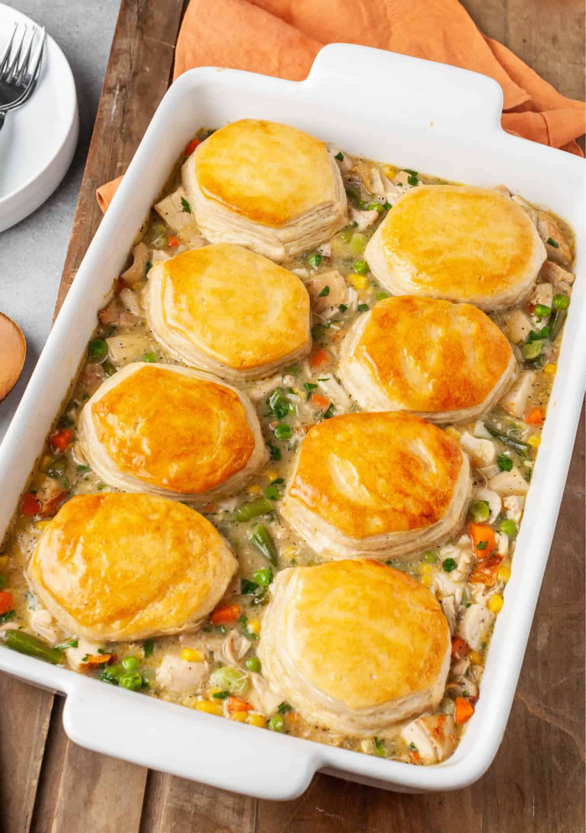 Chicken Pot Pie Casserole with Biscuits