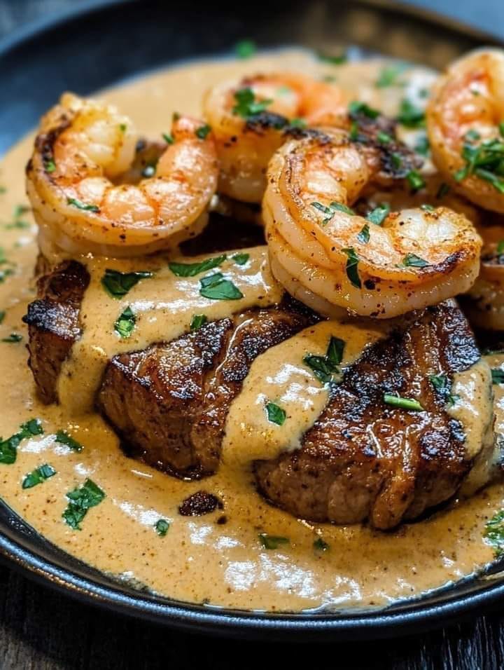  Steak in Creamy Cajun Shrimp Sauce 