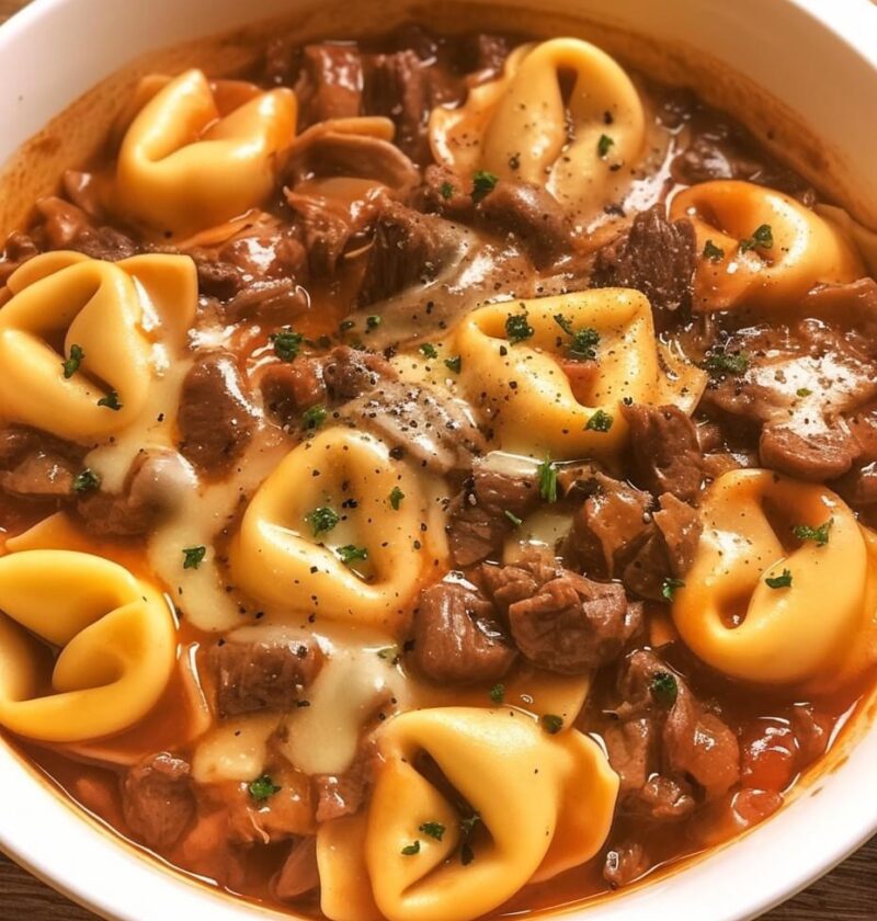 Cheesesteak Tortellini in Rich Provolone Sauce