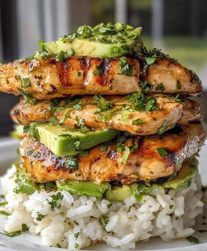 Honey Lime Chicken and Avocado Rice Stack