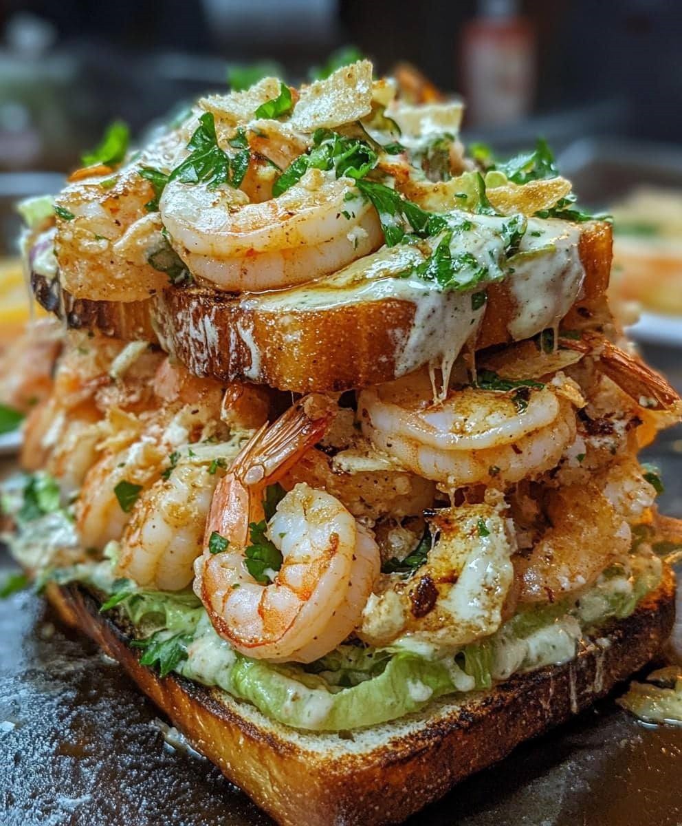 Grilled Shrimp Caesar Salad Stack