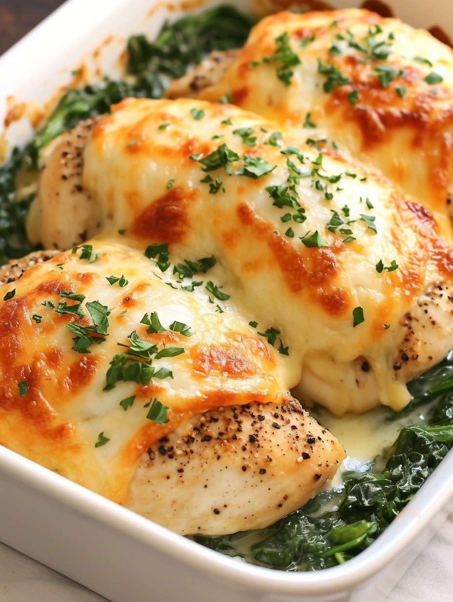 Creamy Spinach and Cheese Stuffed Chicken Bake