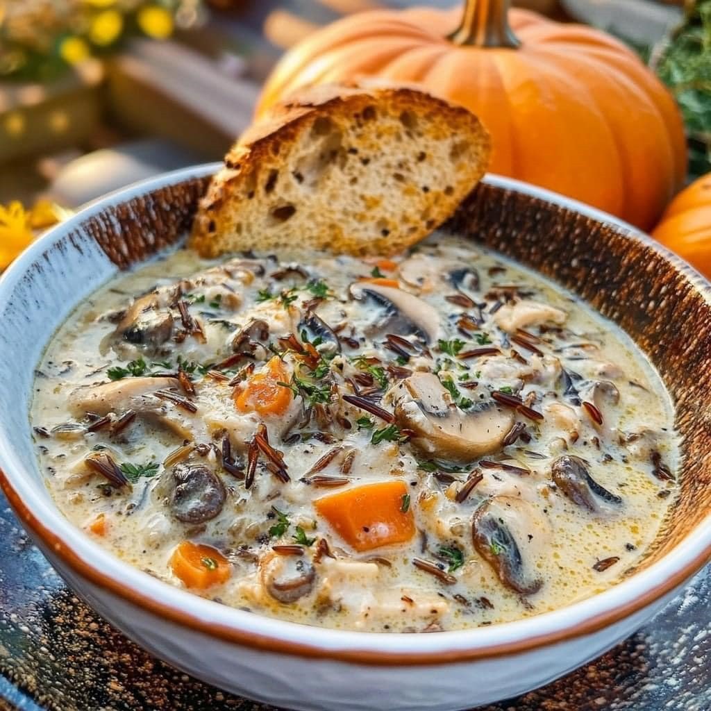 Garlic Parmesan Creamy Mushroom Chicken and Wild Rice Soup