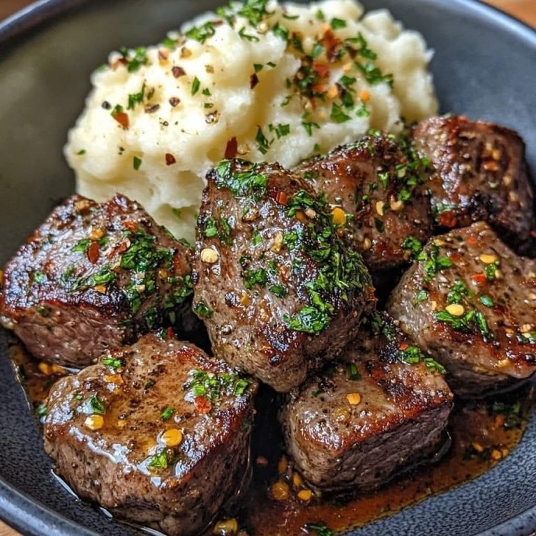 Garlic Butter Steak Bites and Mash